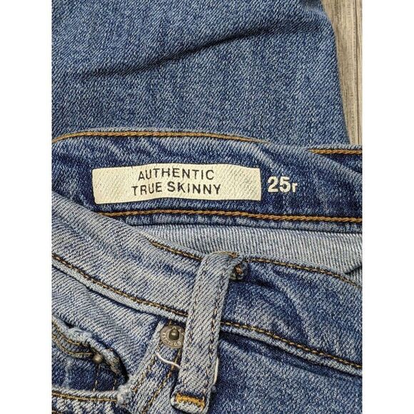 Gap 1969 Womens Sized 25 R Authentic True Skinny Distressed Denim Blue Jeans - Picture 5 of 12